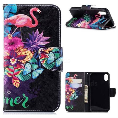 Flowers Flamingos Leather Wallet Case for iPhone Xr (6.1 inch)