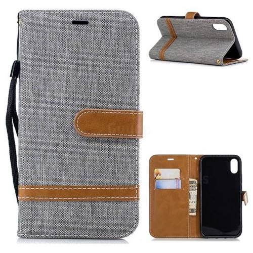 Jeans Cowboy Denim Leather Wallet Case for iPhone Xr (6.1 inch) - Gray