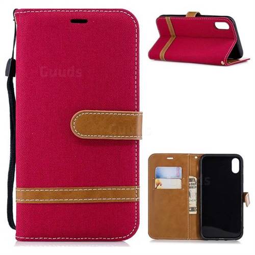 Jeans Cowboy Denim Leather Wallet Case for iPhone Xr (6.1 inch) - Red