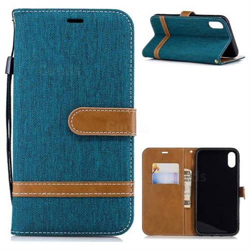 Jeans Cowboy Denim Leather Wallet Case for iPhone Xr (6.1 inch) - Green