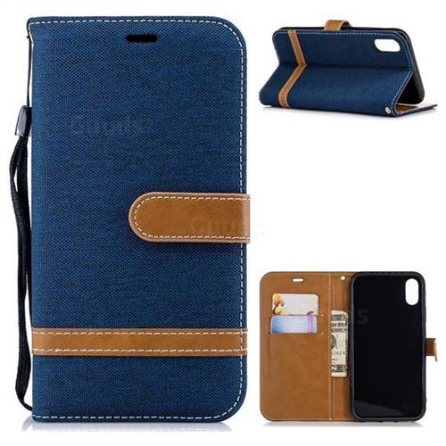 Jeans Cowboy Denim Leather Wallet Case for iPhone Xr (6.1 inch) - Dark Blue