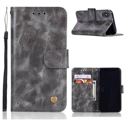 Luxury Retro Leather Wallet Case for iPhone Xr (6.1 inch) - Gray