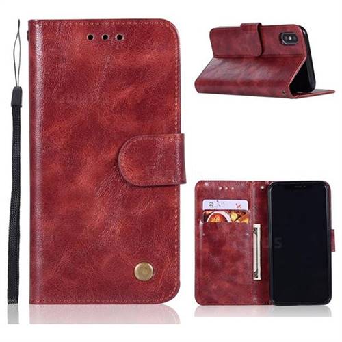 Luxury Retro Leather Wallet Case for iPhone Xr (6.1 inch) - Wine Red