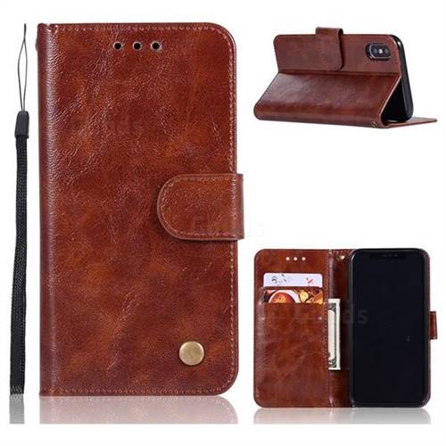 Luxury Retro Leather Wallet Case for iPhone Xr (6.1 inch) - Brown
