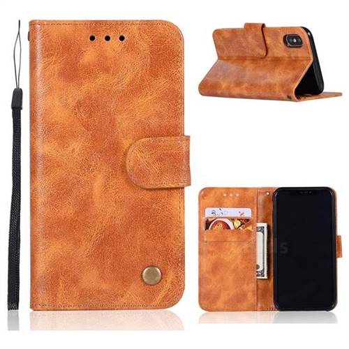 Luxury Retro Leather Wallet Case for iPhone Xr (6.1 inch) - Golden
