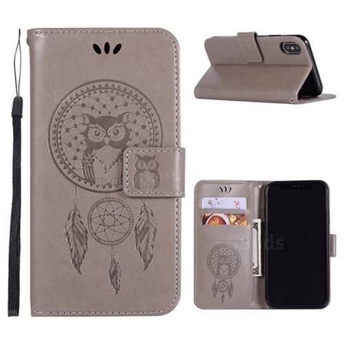 Intricate Embossing Owl Campanula Leather Wallet Case for iPhone Xr (6.1 inch) - Grey