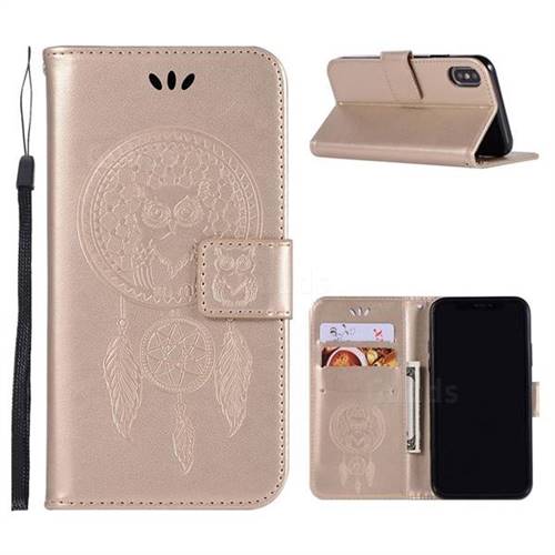 Intricate Embossing Owl Campanula Leather Wallet Case for iPhone Xr (6.1 inch) - Champagne