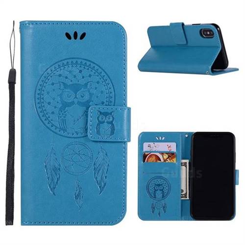 Intricate Embossing Owl Campanula Leather Wallet Case for iPhone Xr (6.1 inch) - Blue