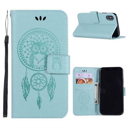 Intricate Embossing Owl Campanula Leather Wallet Case for iPhone Xr (6.1 inch) - Green
