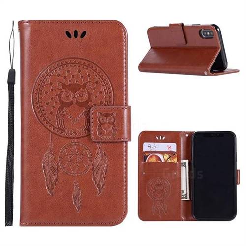Intricate Embossing Owl Campanula Leather Wallet Case for iPhone Xr (6.1 inch) - Brown
