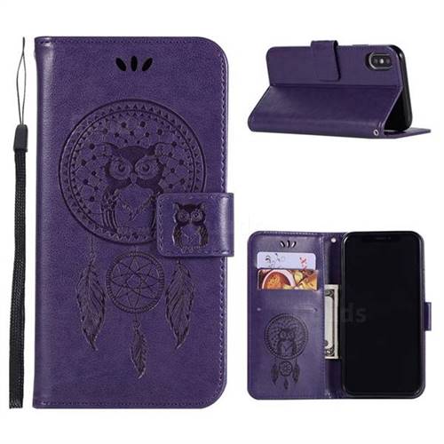 Intricate Embossing Owl Campanula Leather Wallet Case for iPhone Xr (6.1 inch) - Purple
