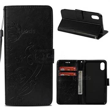 Embossing Butterfly Flower Leather Wallet Case for iPhone Xr (6.1 inch) - Black