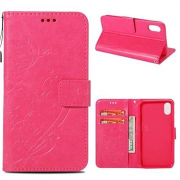 Embossing Butterfly Flower Leather Wallet Case for iPhone Xr (6.1 inch) - Rose