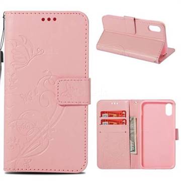 Embossing Butterfly Flower Leather Wallet Case for iPhone Xr (6.1 inch) - Pink