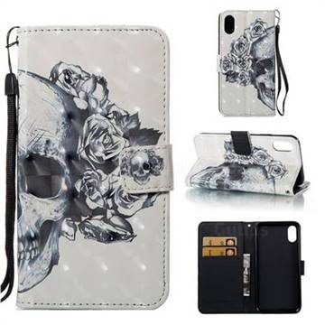Skull Flower 3D Painted Leather Wallet Case for iPhone Xr (6.1 inch)