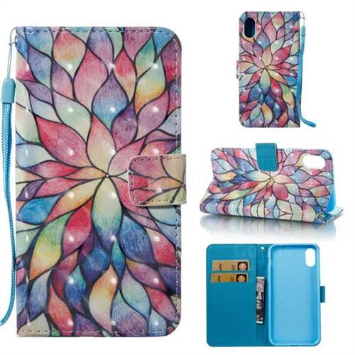Colorful Lotus 3D Painted Leather Wallet Case for iPhone Xr (6.1 inch)