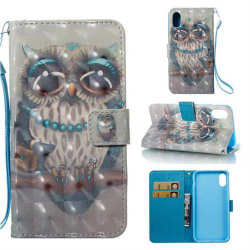 Sweet Gray Owl 3D Painted Leather Wallet Case for iPhone Xr (6.1 inch)