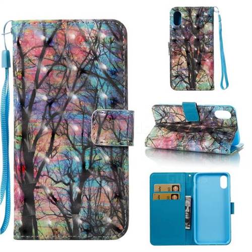 Color Tree 3D Painted Leather Wallet Case for iPhone Xr (6.1 inch)