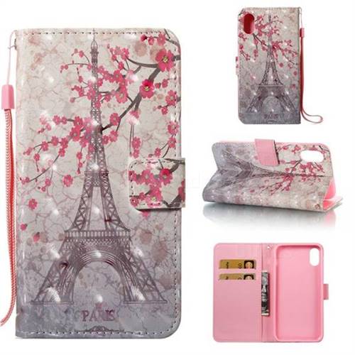 Plum Tower 3D Painted Leather Wallet Case for iPhone Xr (6.1 inch)