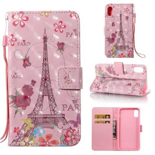 Butterfly Tower 3D Painted Leather Wallet Case for iPhone Xr (6.1 inch)