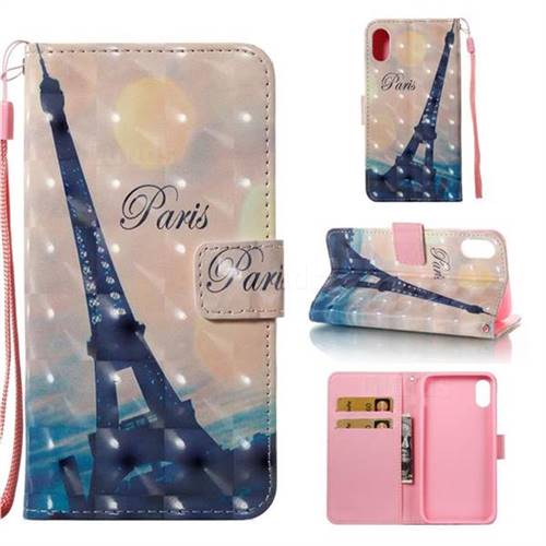 Leaning Eiffel Tower 3D Painted Leather Wallet Case for iPhone Xr (6.1 inch)