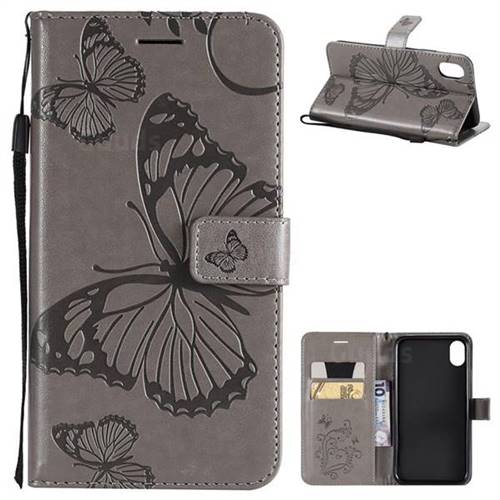 Embossing 3D Butterfly Leather Wallet Case for iPhone Xr (6.1 inch) - Gray