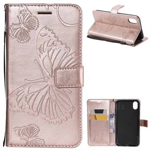 Embossing 3D Butterfly Leather Wallet Case for iPhone Xr (6.1 inch) - Rose Gold