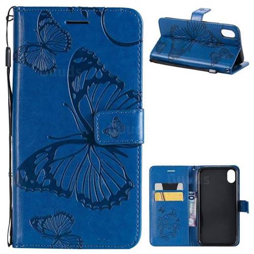 Embossing 3D Butterfly Leather Wallet Case for iPhone Xr (6.1 inch) - Blue