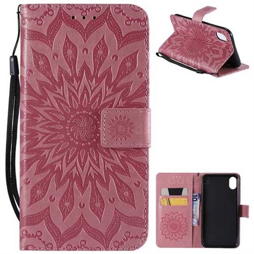 Embossing Sunflower Leather Wallet Case for iPhone Xr (6.1 inch) - Pink