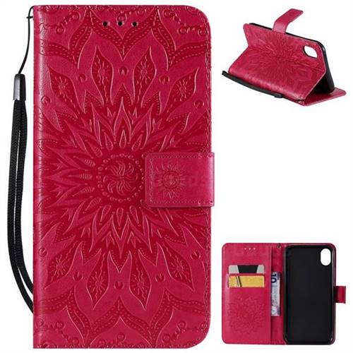 Embossing Sunflower Leather Wallet Case for iPhone Xr (6.1 inch) - Red