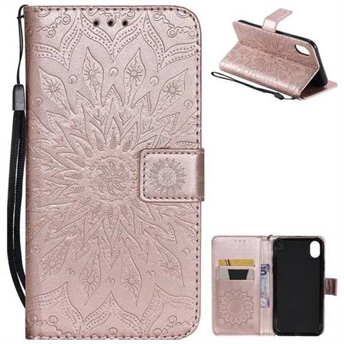 Embossing Sunflower Leather Wallet Case for iPhone Xr (6.1 inch) - Rose Gold