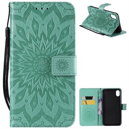 Embossing Sunflower Leather Wallet Case for iPhone Xr (6.1 inch) - Green