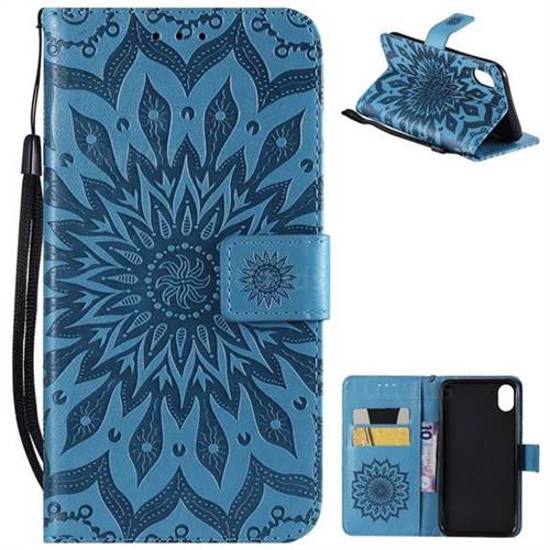 Embossing Sunflower Leather Wallet Case for iPhone Xr (6.1 inch) - Blue