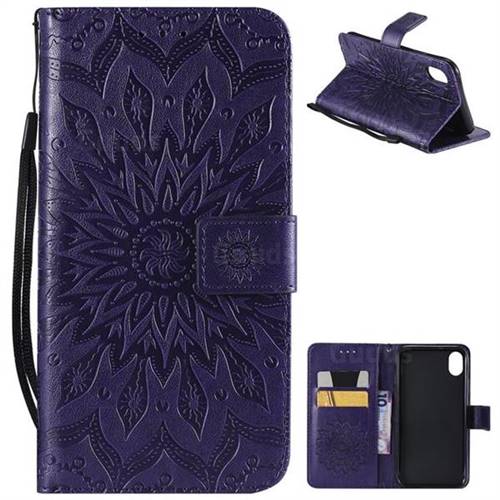Embossing Sunflower Leather Wallet Case for iPhone Xr (6.1 inch) - Purple