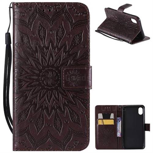 Embossing Sunflower Leather Wallet Case for iPhone Xr (6.1 inch) - Brown