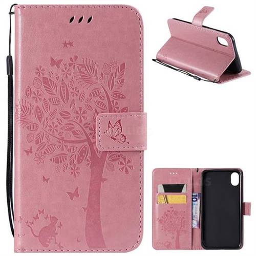 Embossing Butterfly Tree Leather Wallet Case for iPhone Xr (6.1 inch) - Pink