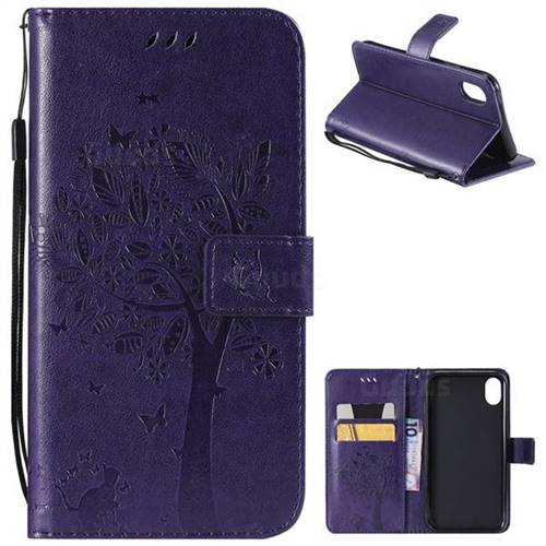 Embossing Butterfly Tree Leather Wallet Case for iPhone Xr (6.1 inch) - Purple