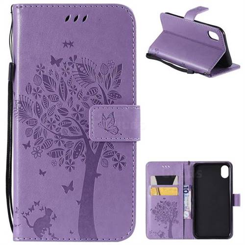 Embossing Butterfly Tree Leather Wallet Case for iPhone Xr (6.1 inch) - Violet