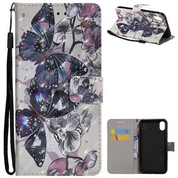 Black Butterfly 3D Painted Leather Wallet Case for iPhone Xr (6.1 inch)