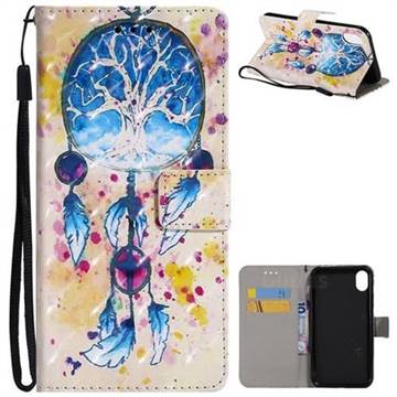 Blue Dream Catcher 3D Painted Leather Wallet Case for iPhone Xr (6.1 inch)