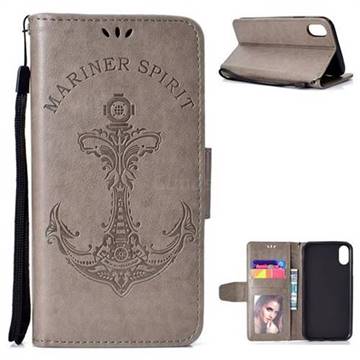Embossing Mermaid Mariner Spirit Leather Wallet Case for iPhone Xr (6.1 inch) - Gray