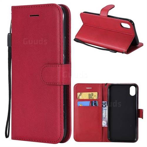 Retro Greek Classic Smooth PU Leather Wallet Phone Case for iPhone Xr (6.1 inch) - Red