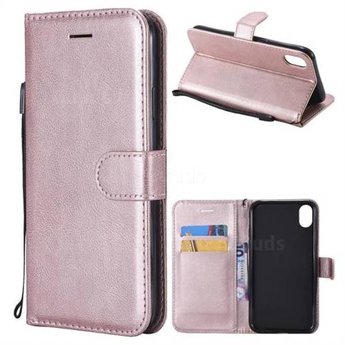Retro Greek Classic Smooth PU Leather Wallet Phone Case for iPhone Xr (6.1 inch) - Rose Gold