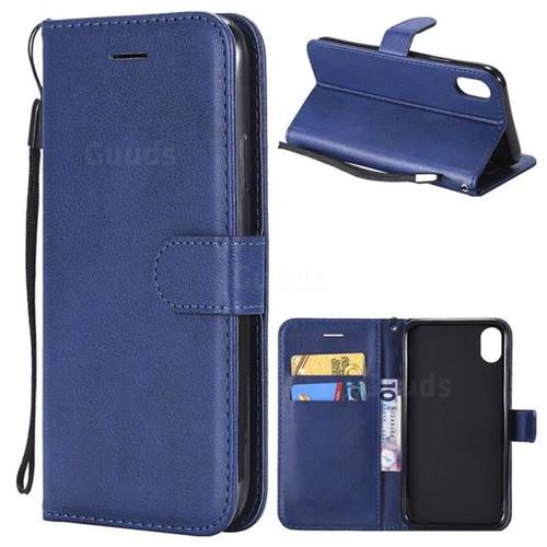 Retro Greek Classic Smooth PU Leather Wallet Phone Case for iPhone Xr (6.1 inch) - Blue