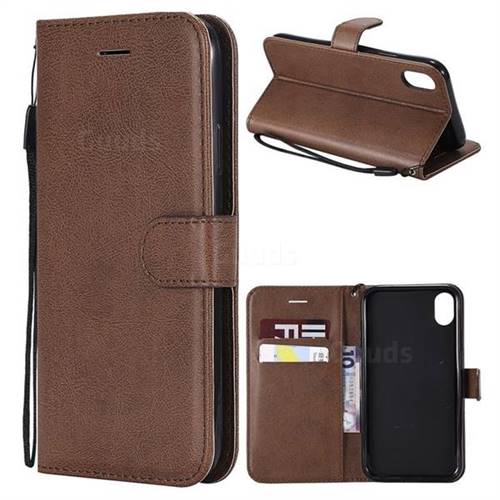 Retro Greek Classic Smooth PU Leather Wallet Phone Case for iPhone Xr (6.1 inch) - Brown