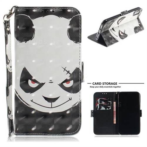 Angry Bear 3D Painted Leather Wallet Phone Case for iPhone Xr (6.1 inch)