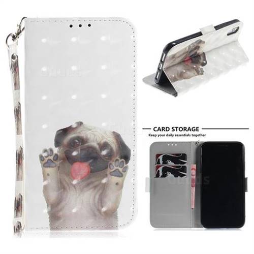 Pug Dog 3D Painted Leather Wallet Phone Case for iPhone Xr (6.1 inch)