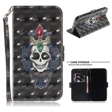 Skull Cat 3D Painted Leather Wallet Phone Case for iPhone Xr (6.1 inch)