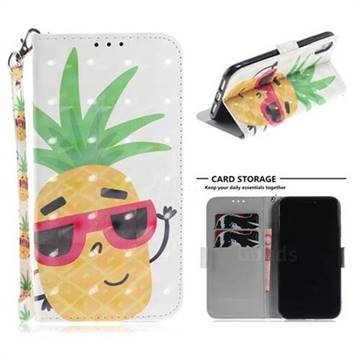 Pineapple Glasses 3D Painted Leather Wallet Phone Case for iPhone Xr (6.1 inch)