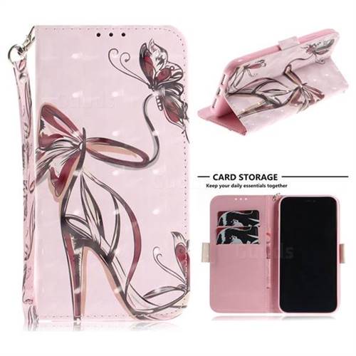 Butterfly High Heels 3D Painted Leather Wallet Phone Case for iPhone Xr (6.1 inch)